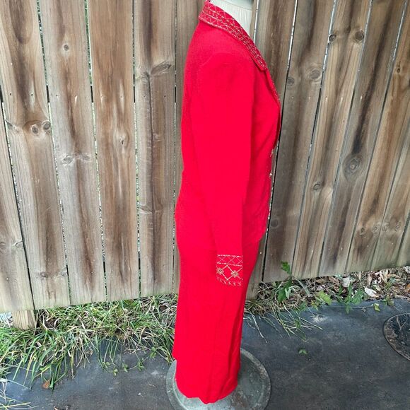 Vintage TOULA SANTANA KNIT Skirt Suit Red Embellished Midi Pencil sz 8 - Picture 8 of 11